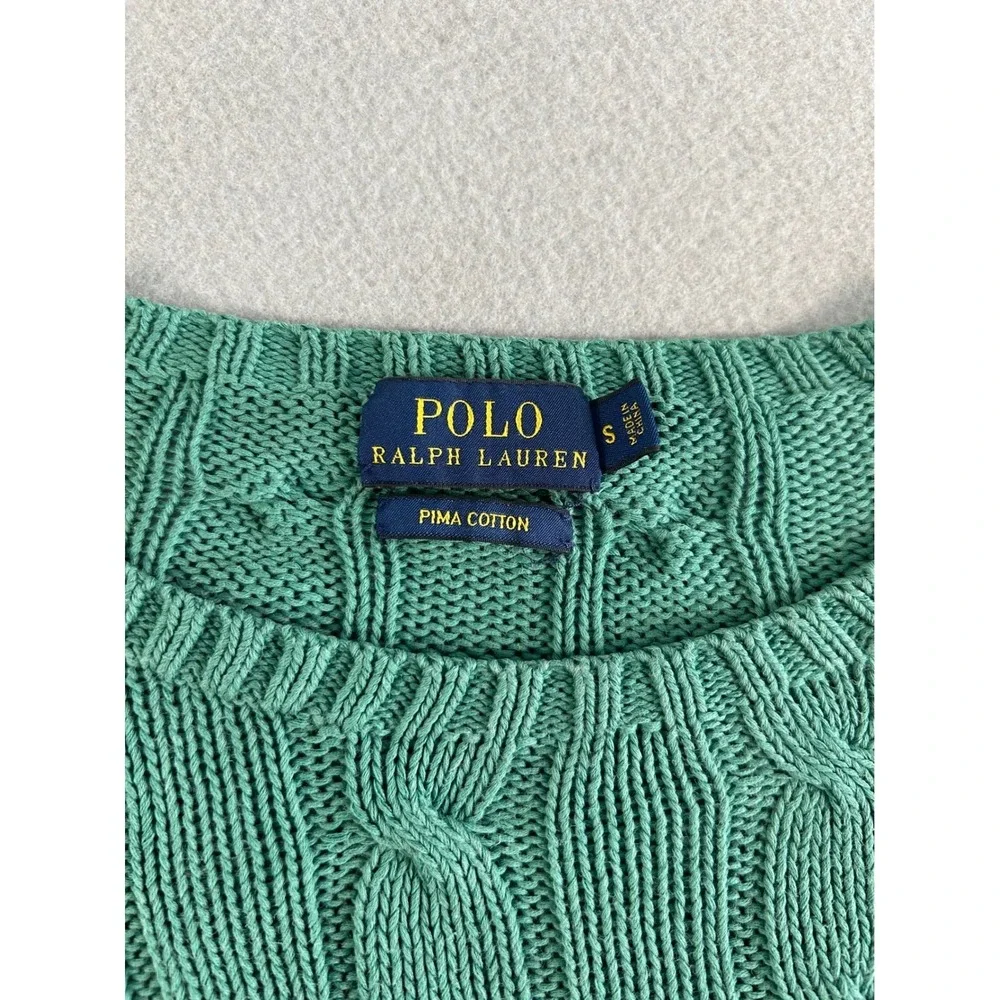 Polo Ralph Lauren Sweater Womens Small Teal Cable Knit Pima Cotton Pony Logo